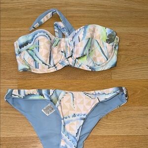 Pastel Blue & Multicolor Geometric Watercolor Bikini